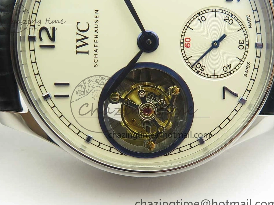 MIROTIME 0111 Cozy Portuguese Tourbillon IW5463 SS ZF Best Edition White Dial Blue Hands on Blue Leather Strap 7172